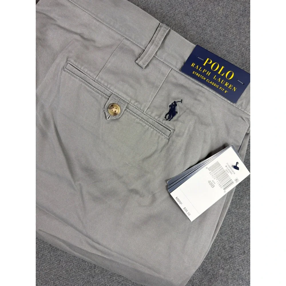 Polo Ralph Lauren Chino Shorts Men 48 Grey Stretch Classic Fit 9 Inch NWT $98.50